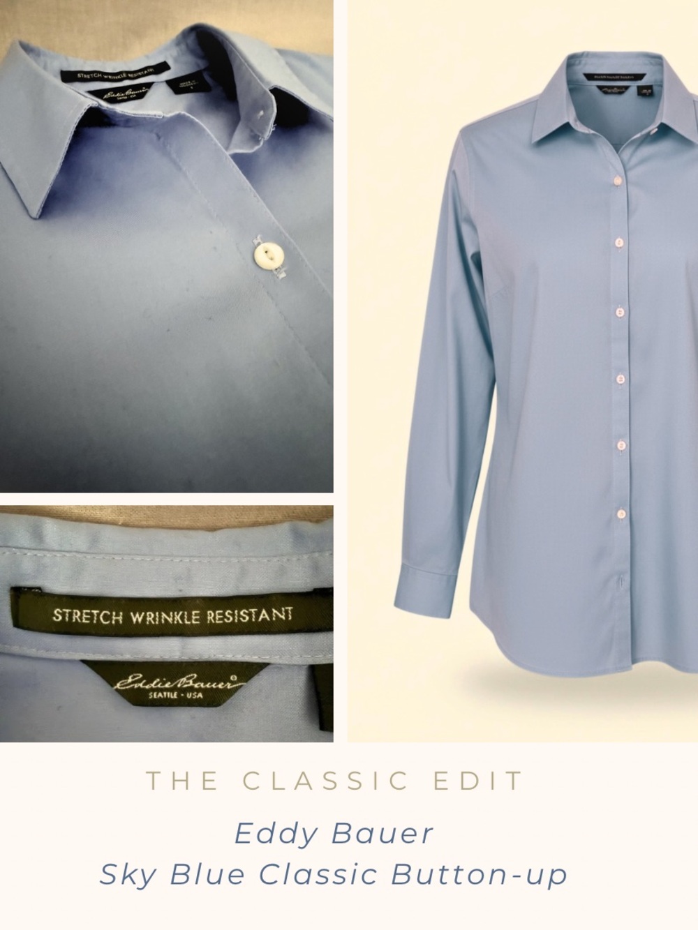 Eddie Bauer Sky Blue No-Iron Button-Up Shirt | Cotton Stretch | Classic Fit | S